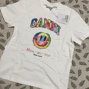 Women’s Ganni white Tee with Graphic size Large